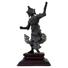 Antique Burmese Cast Brass Courtly Dancer Figurine, Signed Maung Yai