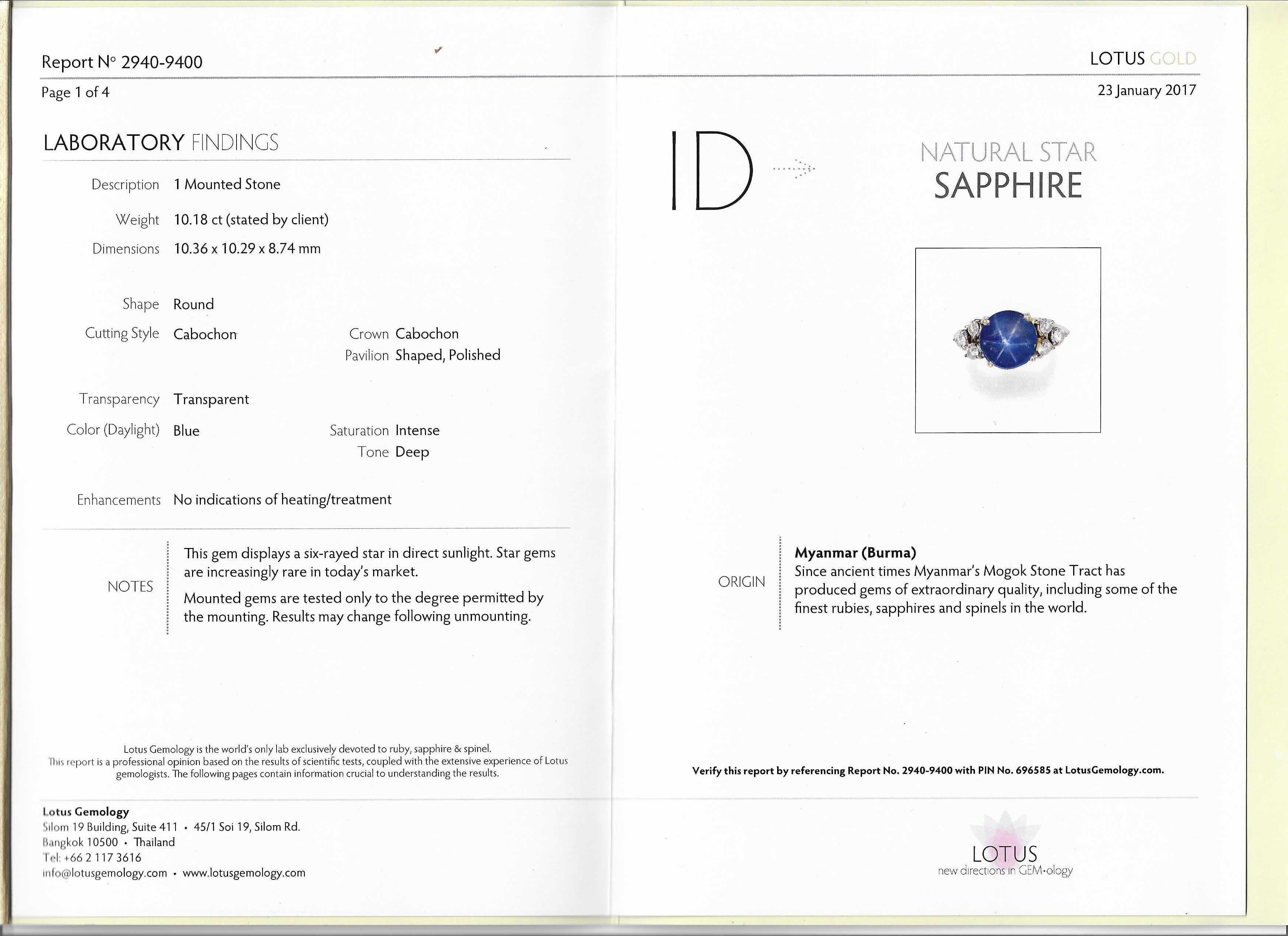 Bague ancienne en saphir bleu étoilé certifié birman de 10,18 carats et diamants en vente 5