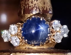 Antique Burmese Certified 10.18 Carat Blue Star Sapphire and Diamond Ring