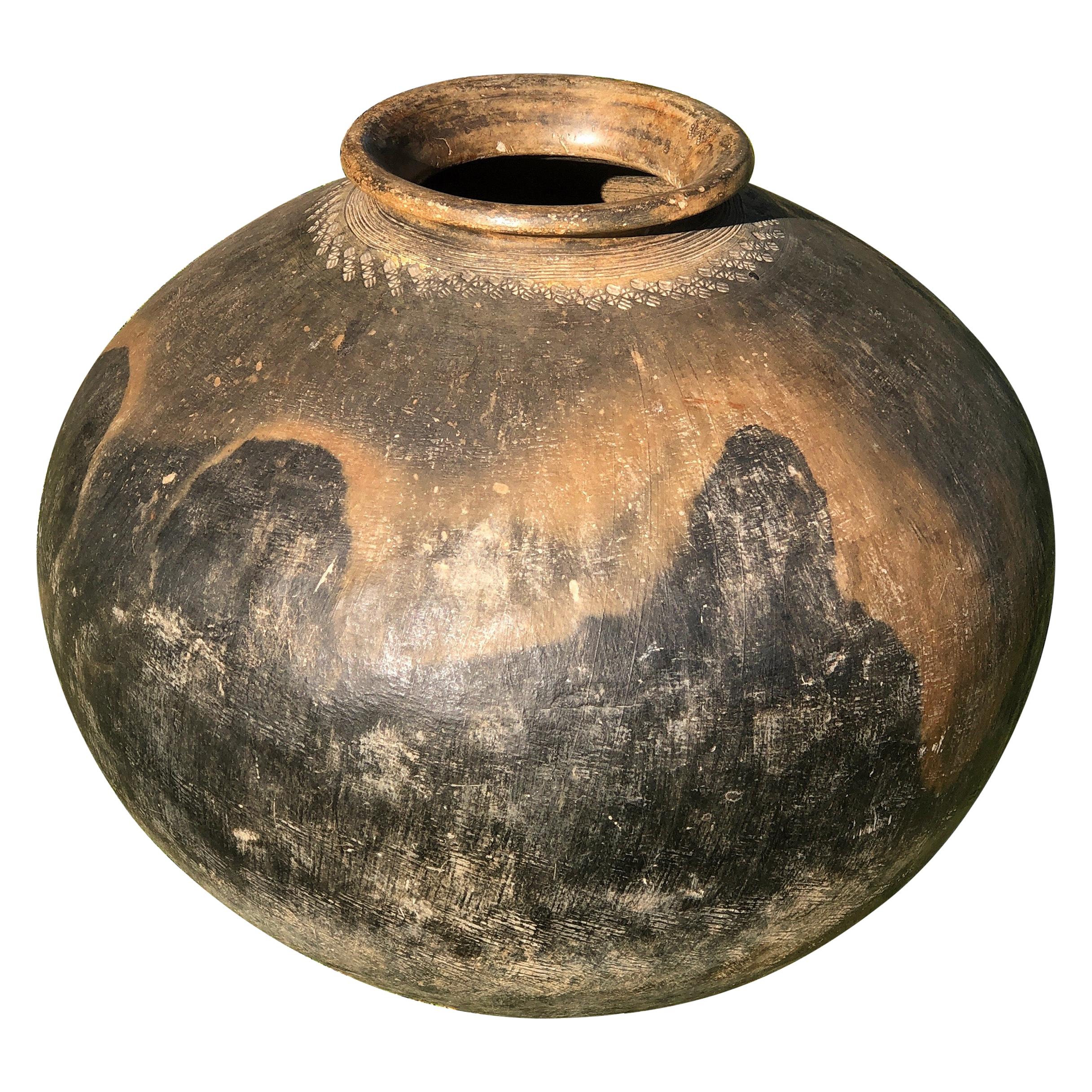 Antique Burmese Clay Pot Urn Vase, 19th Century Wabi Sabi Axel Vervoordt Style For Sale