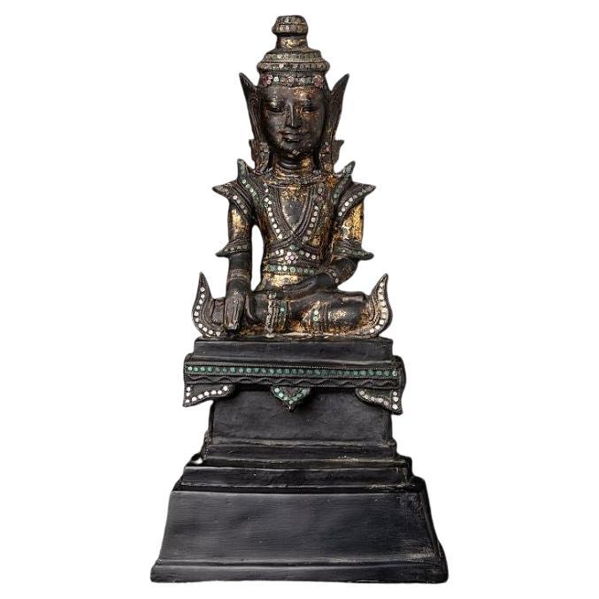 Antike burmesische gekrönte Buddha-Statue aus Burma  Original-Buddhas