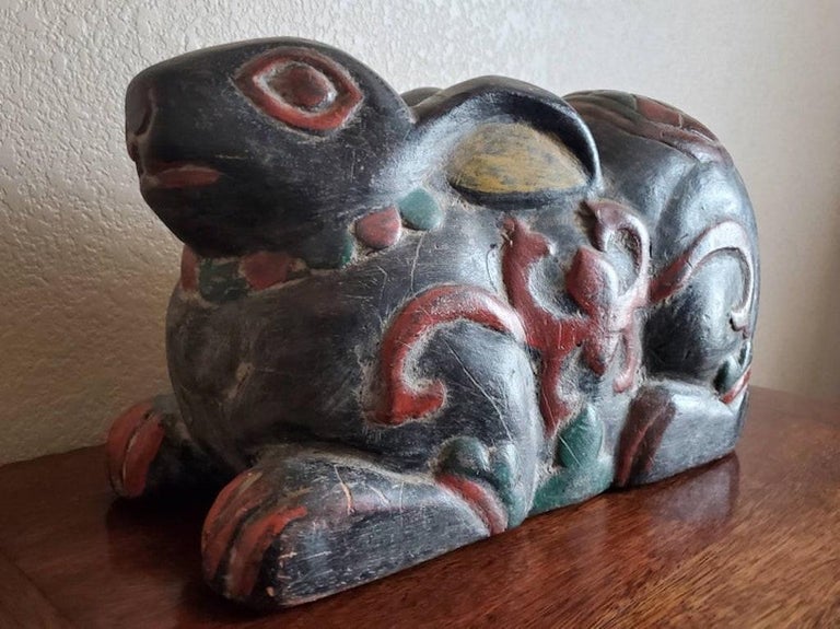Antique Burmese Folk Art Thai Rabbit Sculpture For Sale at 1stDibs