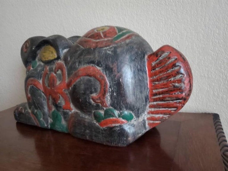 Antique Burmese Folk Art Thai Rabbit Sculpture For Sale at 1stDibs