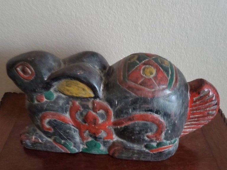 Antique Burmese Folk Art Thai Rabbit Sculpture For Sale at 1stDibs