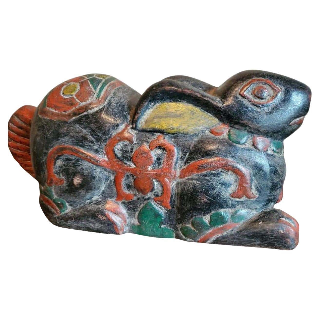 Antique Burmese Folk Art Thai Rabbit Sculpture For Sale at 1stDibs