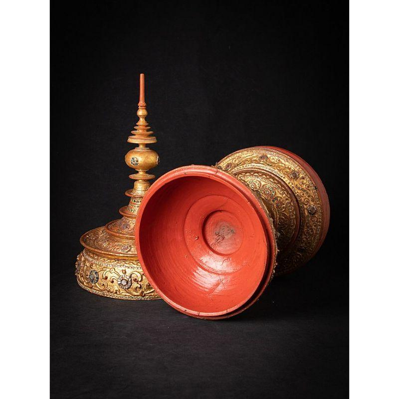Wood Antique Burmese Gilded Offering Vessel from Burma For Sale