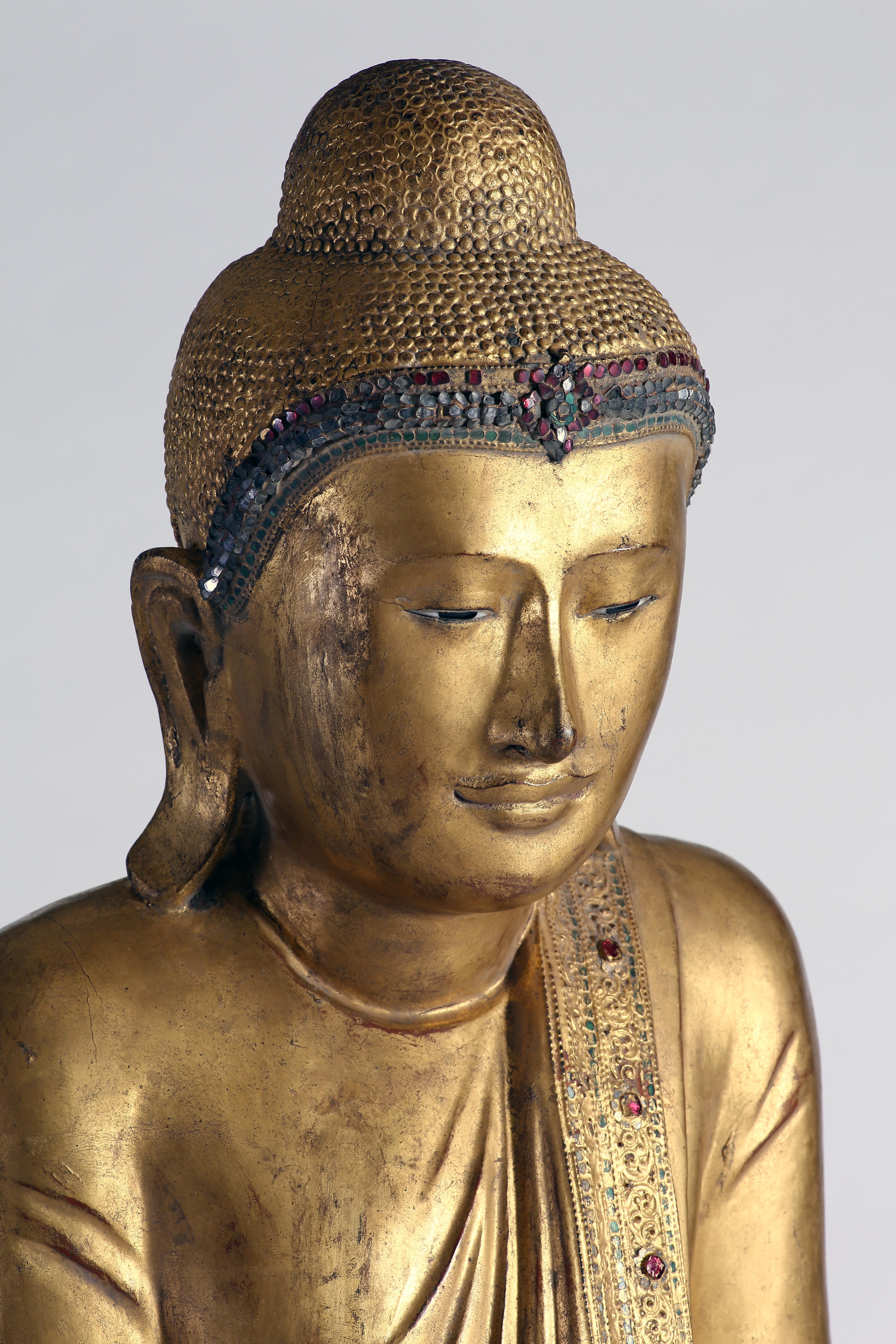 Antique Burmese Gilt Standing Buddha, Mandalay, 19th Century 5
