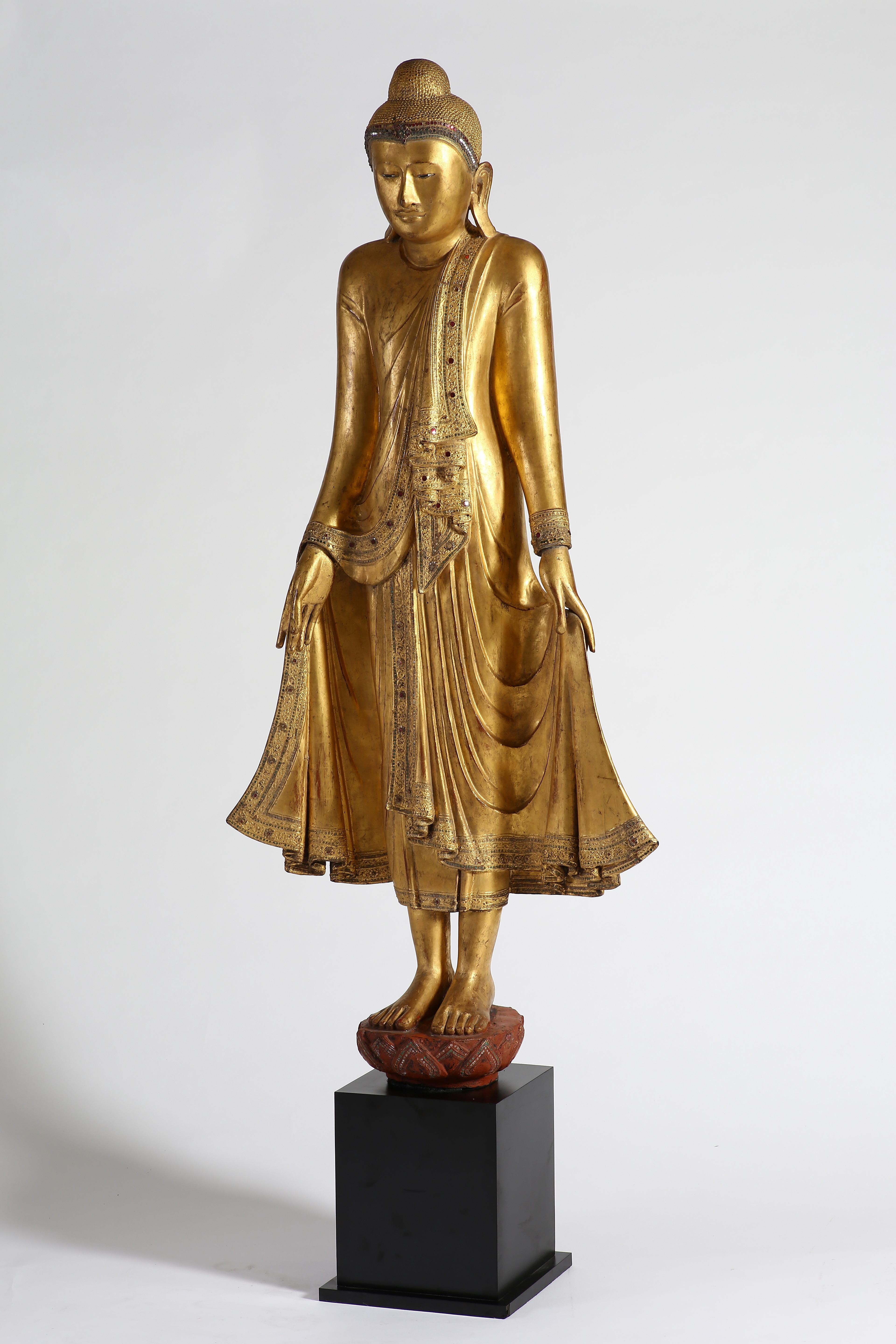 Antique Burmese Gilt Standing Buddha, Mandalay, 19th Century 1