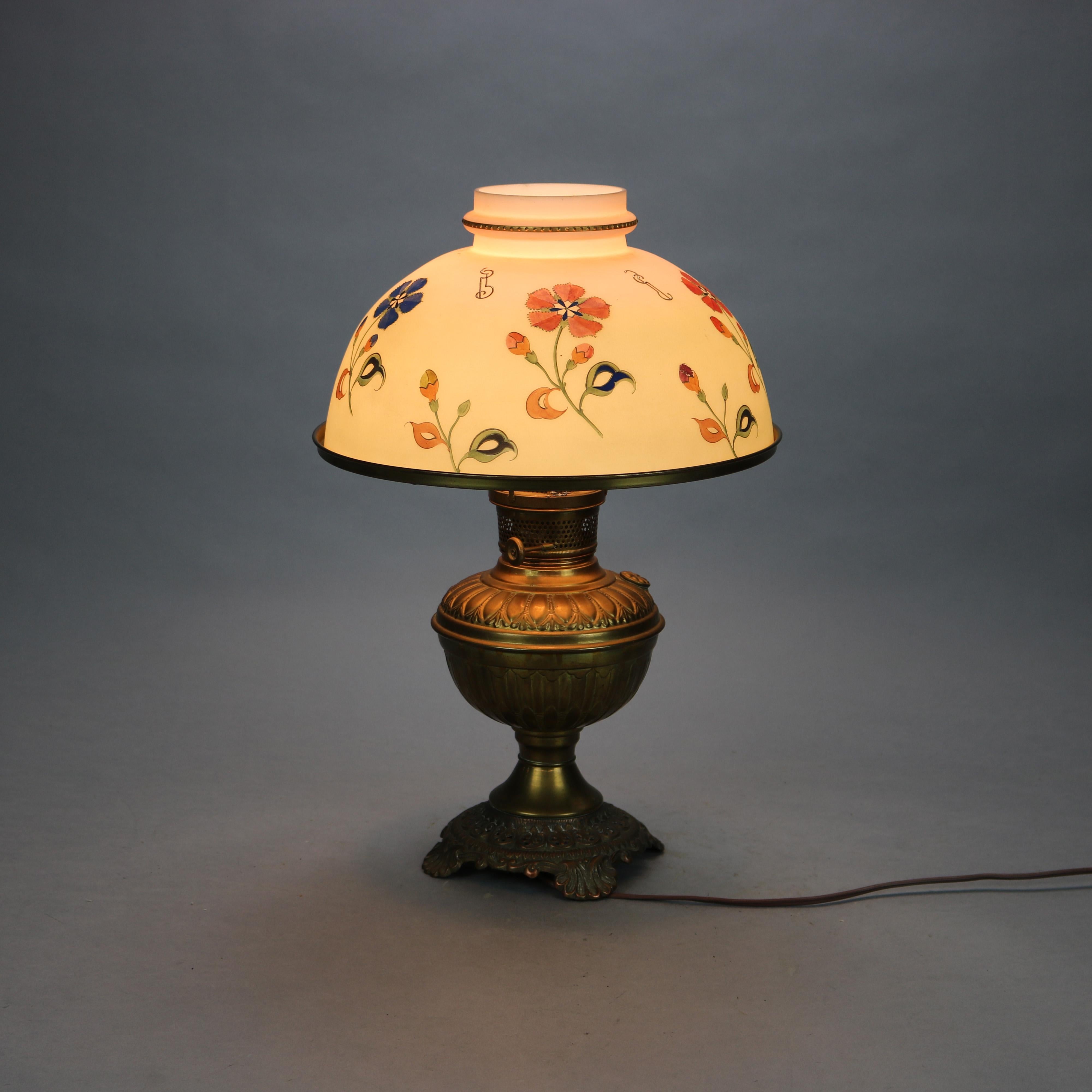 19th Century Antique Burmese Hand Painted & Gilt Tam-O-Shanter Shade & Brass Lamp, Circa 1890 For Sale