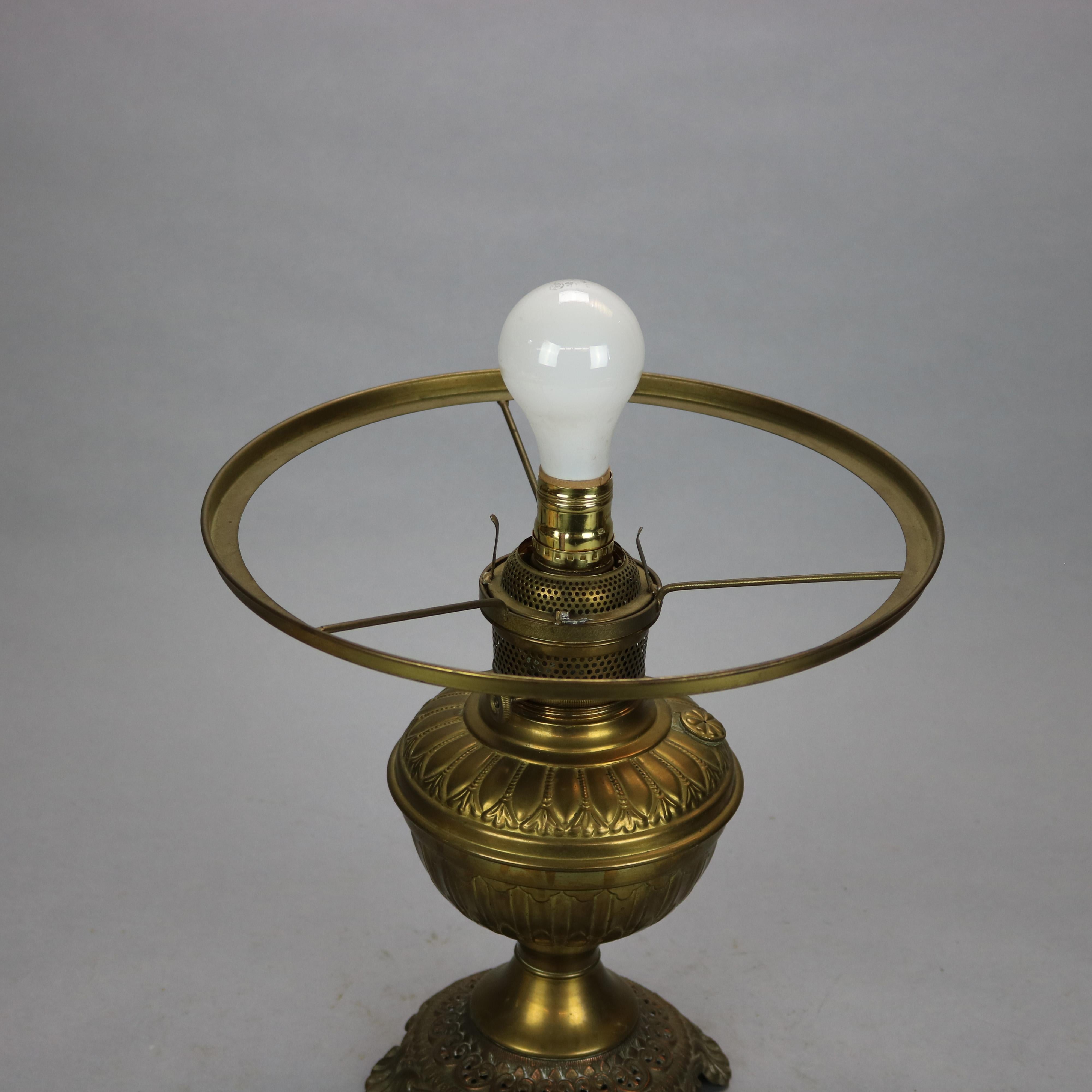 Metal Antique Burmese Hand Painted & Gilt Tam-O-Shanter Shade & Brass Lamp, Circa 1890 For Sale