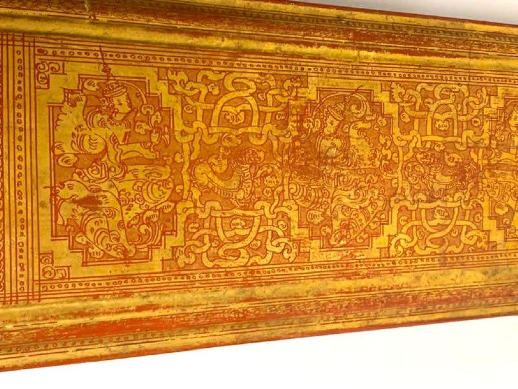 Wood Antique Burmese Kammavaca Script in Lacquer For Sale