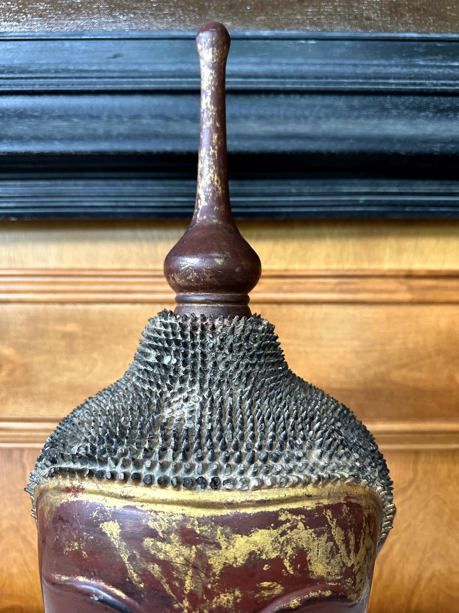 Antique Burmese Lacquer and Gilt Buddha Head Sculpture  For Sale 5