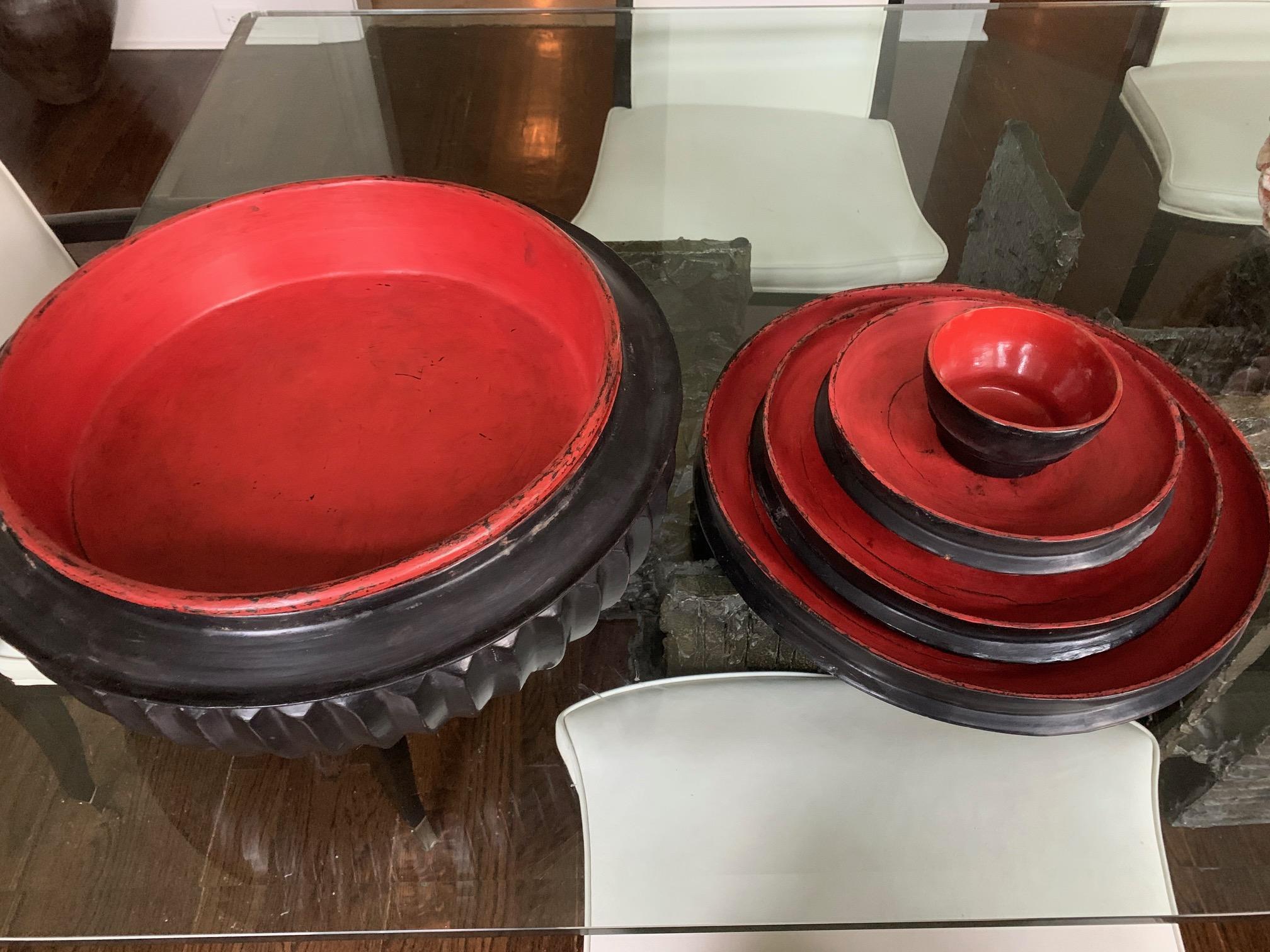 Antique Burmese Lacquer Offering Bowl Set 6