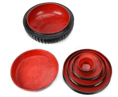 Ensemble de coupes à offrandes en laque birmane ancienne