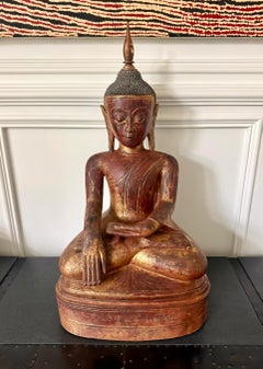 Antique Burmese Lacquer Wood Shan Style Buddha Statue