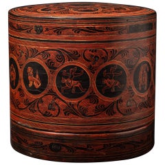 Antique Burmese lacquerware betelnut box from Myanmar