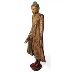 Antique Burmese Life-size Standing Buddha Statue, Mandalay Period