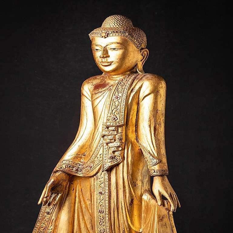Wood Antique Burmese Mandalay Buddha Statue from Burma For Sale