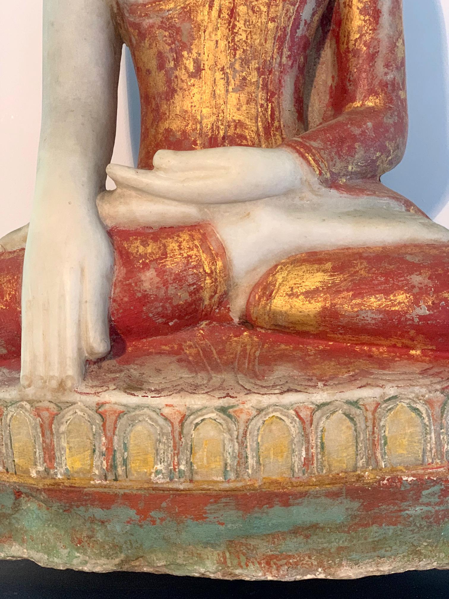 19th Century Antique Burmese Marble Buddha Statue