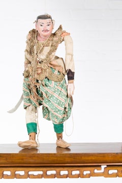 Antique Burmese Marionette of a Soldier Holding a Saber, with Golden Accents