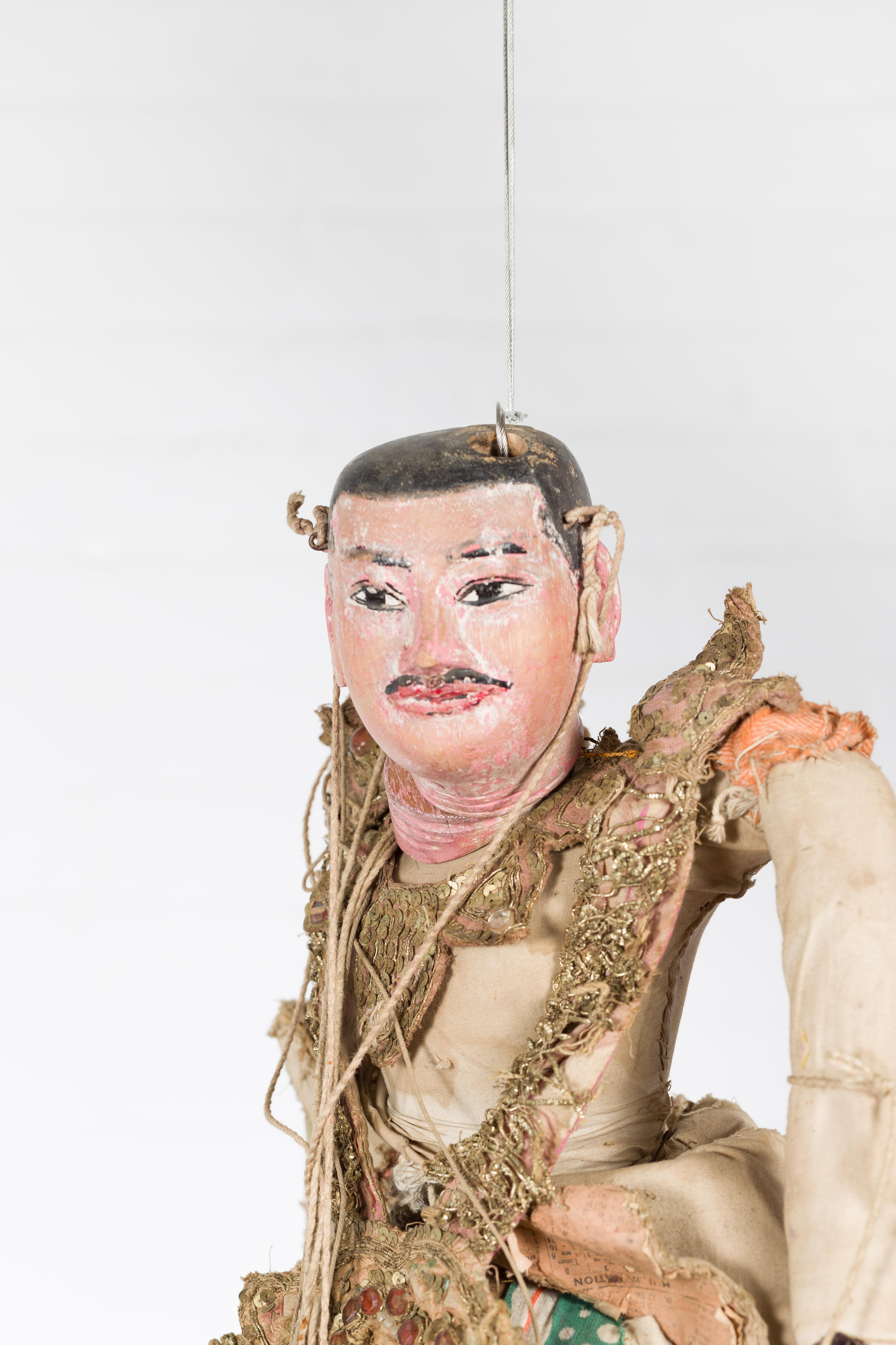 Antique Burmese Marionette of a Soldier Holding a Saber, with Golden Accents 4