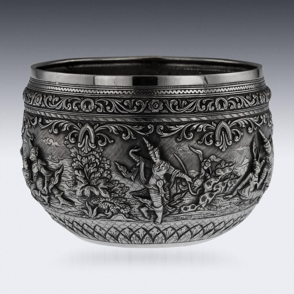 Antique Burmese Maung Yin Maung Solid Silver Bowl, Rangoon, circa 1900 In Excellent Condition In Royal Tunbridge Wells, Kent