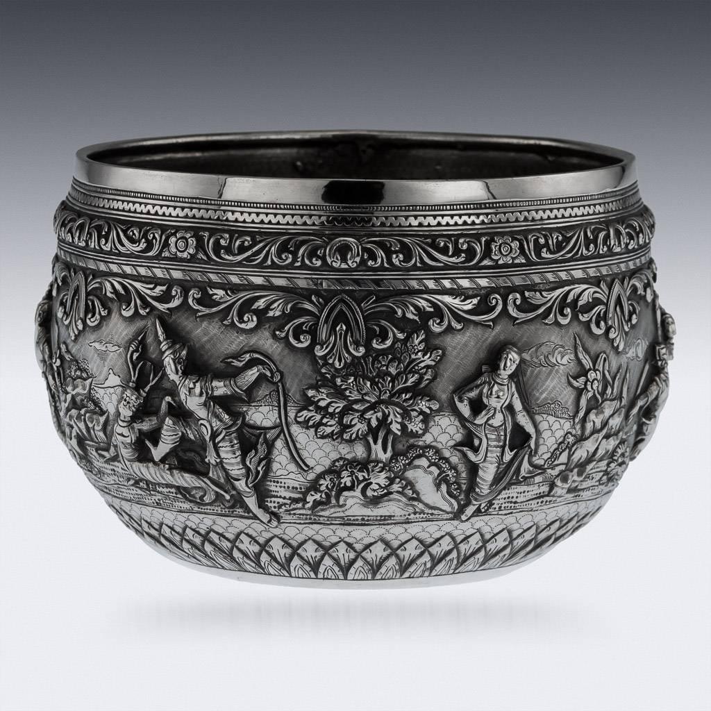 20th Century Antique Burmese Maung Yin Maung Solid Silver Bowl, Rangoon, circa 1900