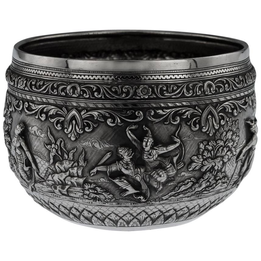 Antique Burmese Maung Yin Maung Solid Silver Bowl, Rangoon, circa 1900