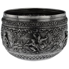 Vintage Burmese Maung Yin Maung Solid Silver Bowl, Rangoon, circa 1900