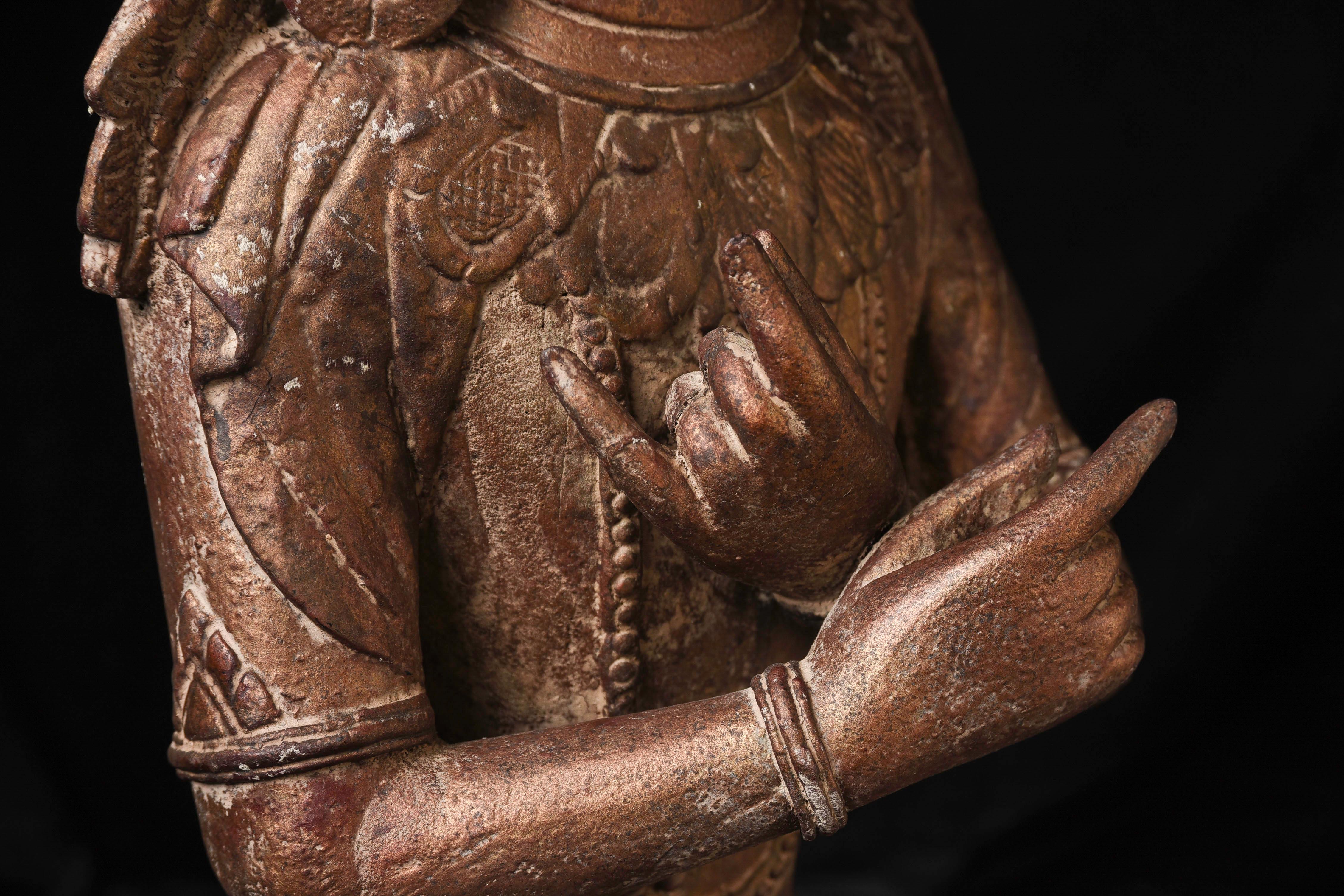 Antiker burmesischer „Jambupati“-Bronze-Buddha im Mon-Stil.  im Angebot 4