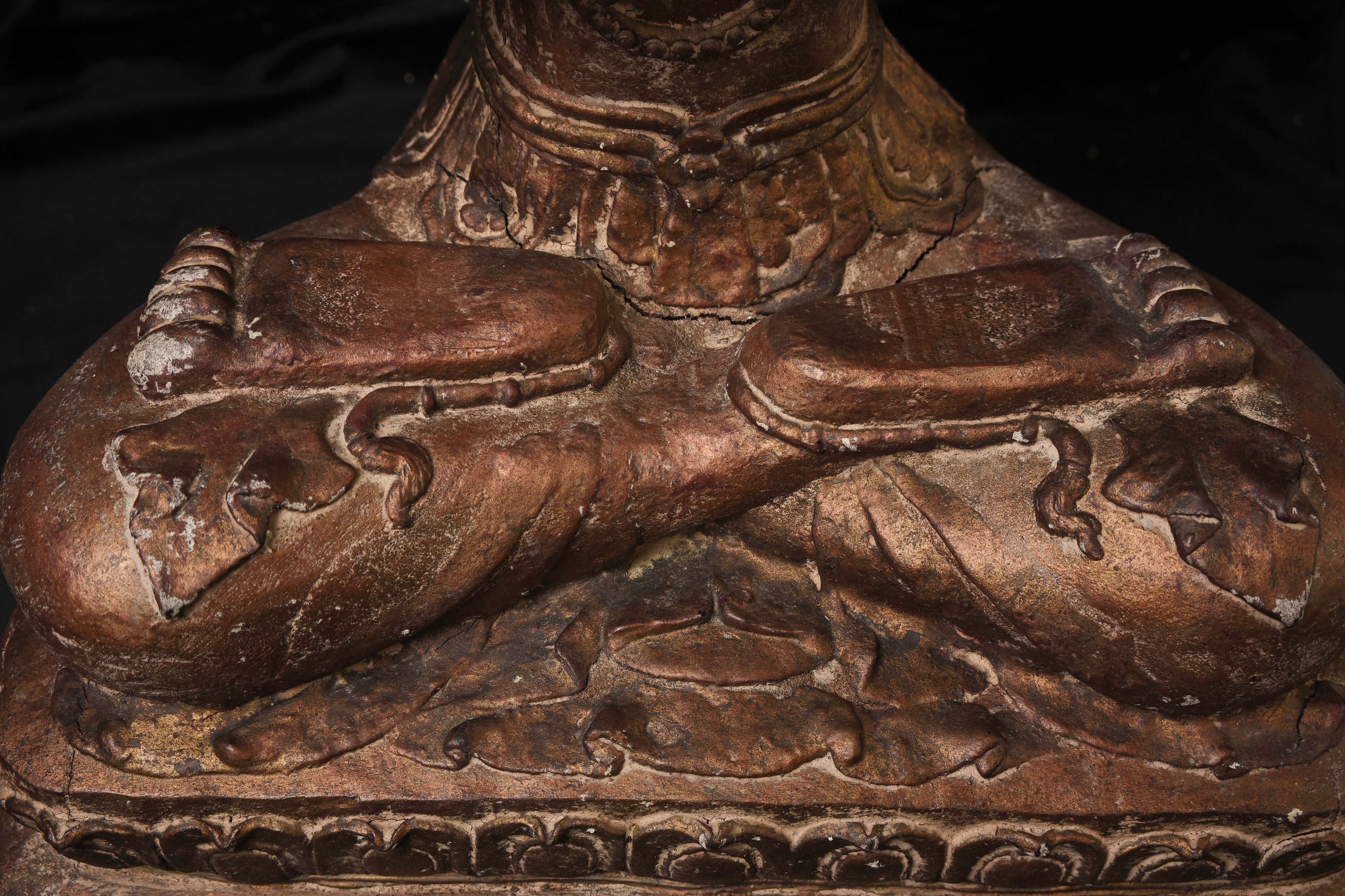 Antiker burmesischer „Jambupati“-Bronze-Buddha im Mon-Stil.  im Angebot 10