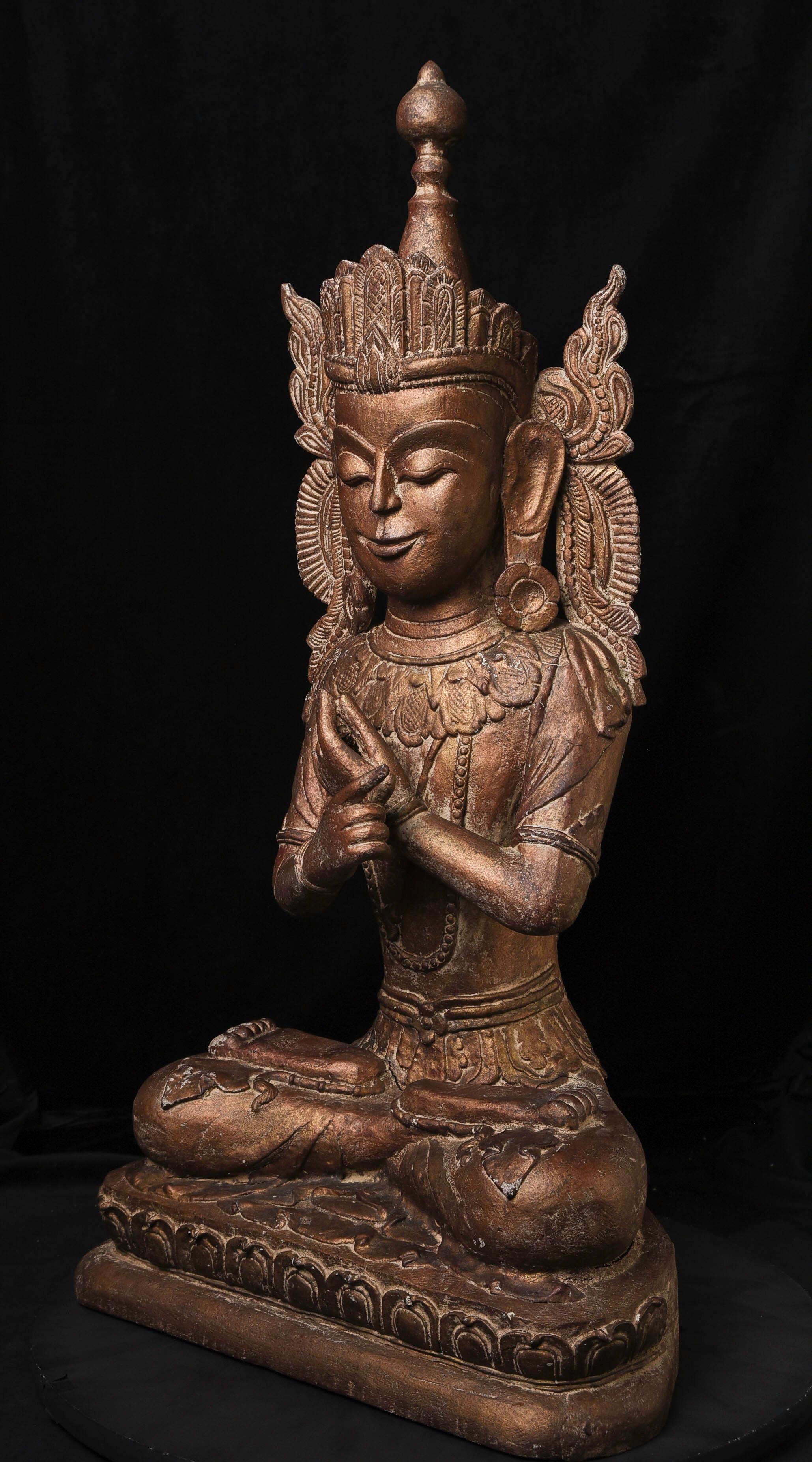 Antiker burmesischer „Jambupati“-Bronze-Buddha im Mon-Stil.  (Asiatisch) im Angebot