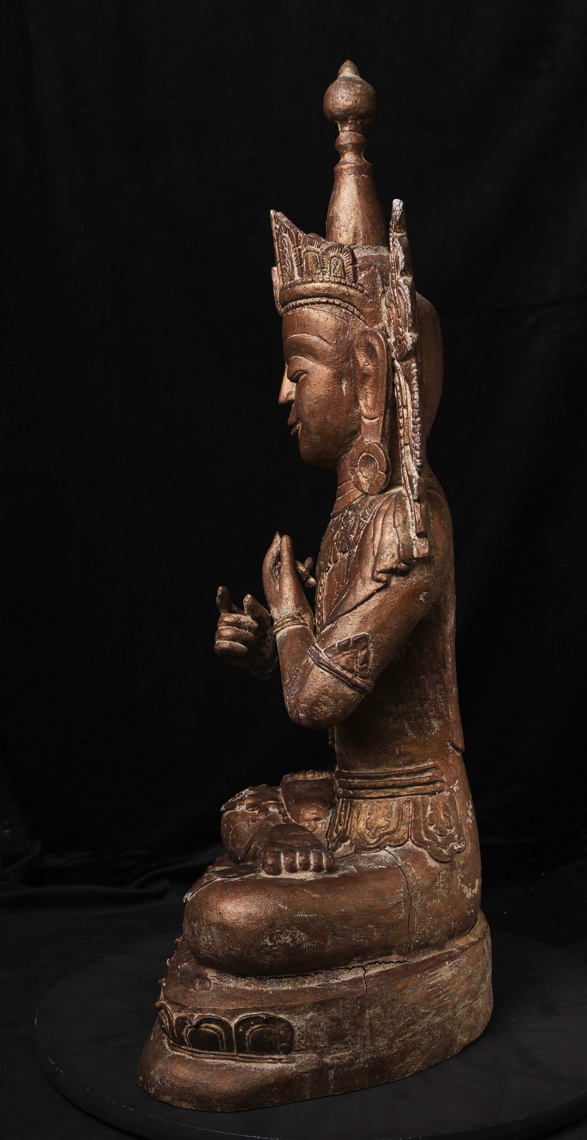 Antiker burmesischer „Jambupati“-Bronze-Buddha im Mon-Stil.  (Handgeschnitzt) im Angebot