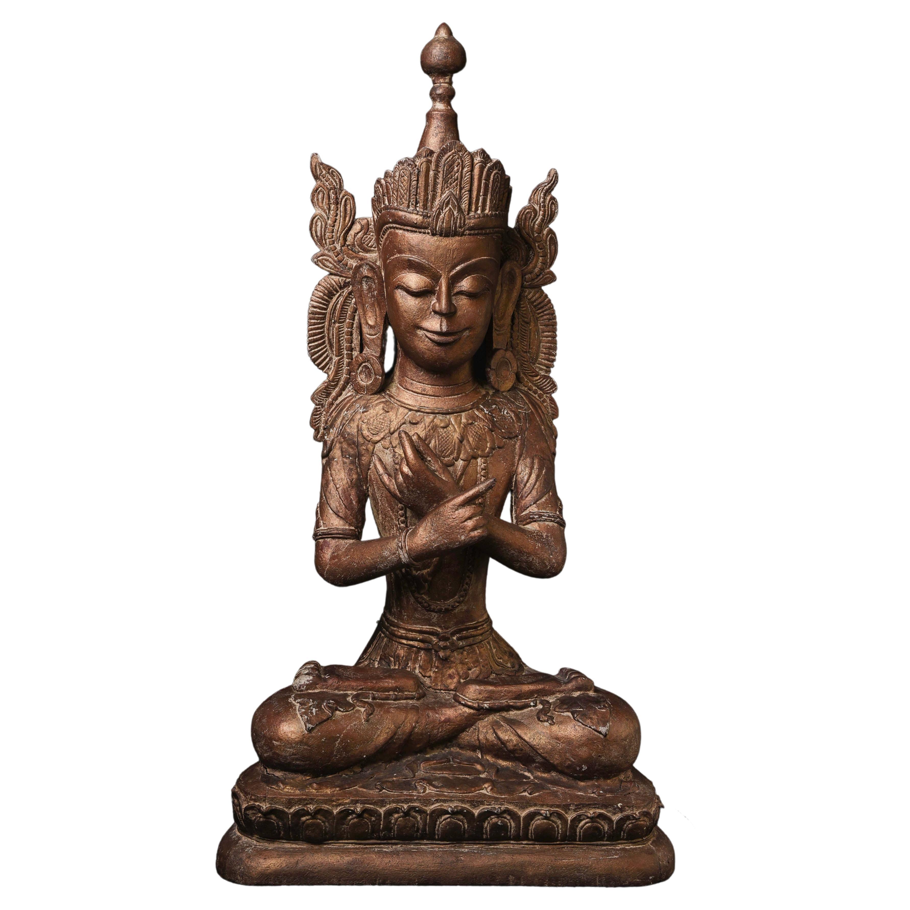 Antique Burmese Mon Style "Jambupati" Bronze Buddha For Sale