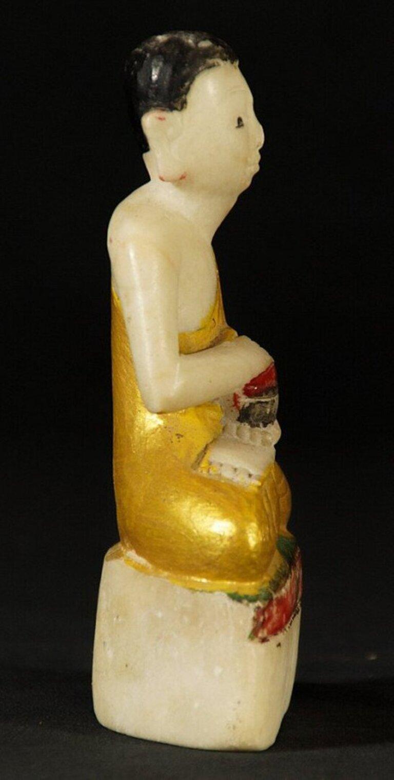 Marble Antique Burmese monk statue from Burma For Sale