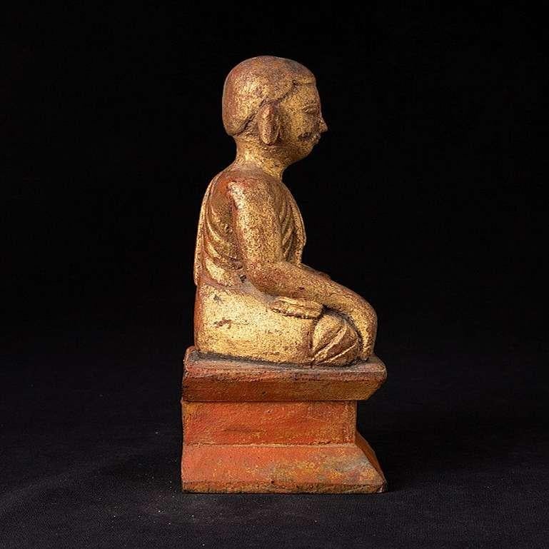 Wood Antique Burmese monk statue from Burma For Sale