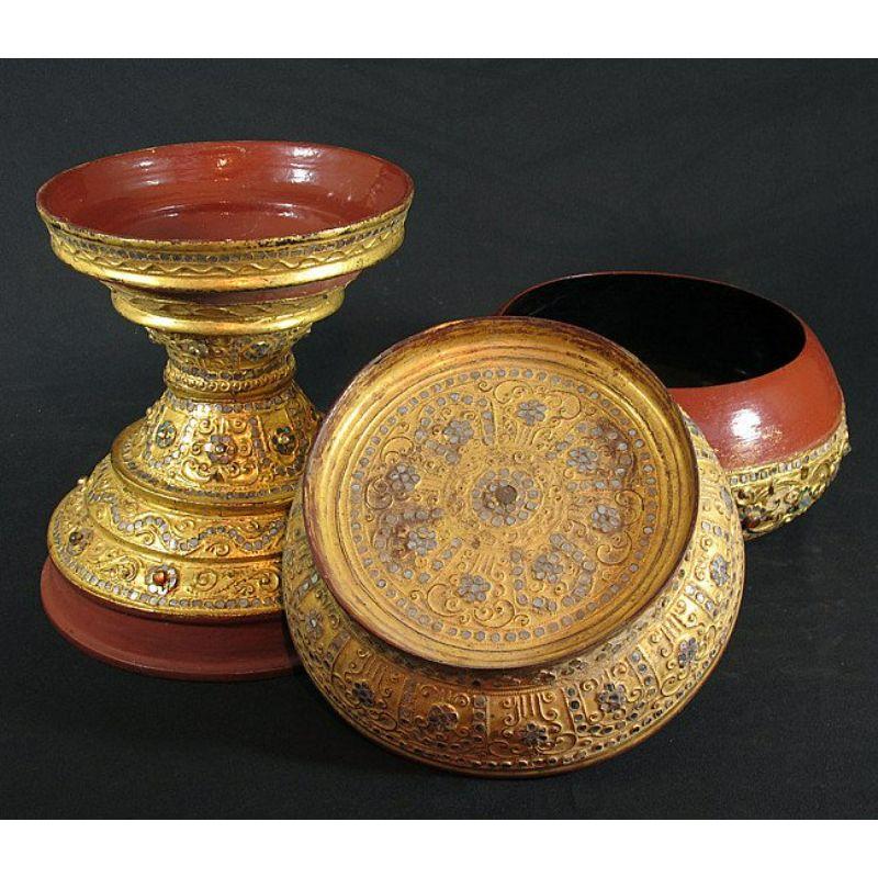 Lacquer Antique Burmese Offering Vessel from Burma For Sale