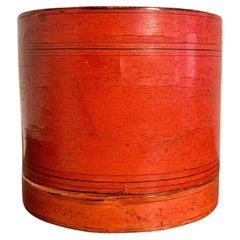 Antique Burmese Orange Lacquer Round Betel Box, c. 1900, Burma
