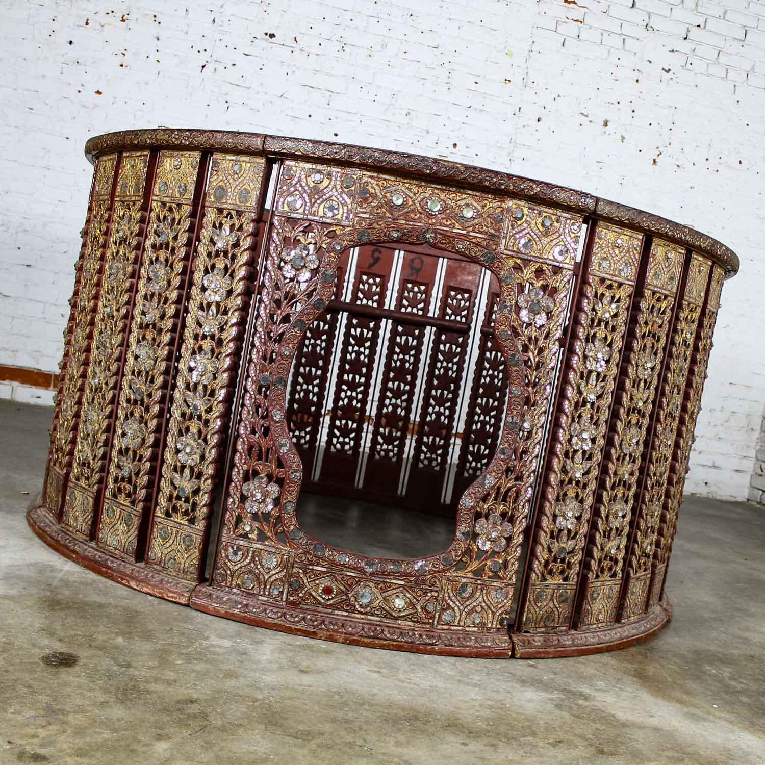 Antique Burmese Orchestra Hsian Wain Drum/Percussion Circle Carved Panel Table For Sale 8