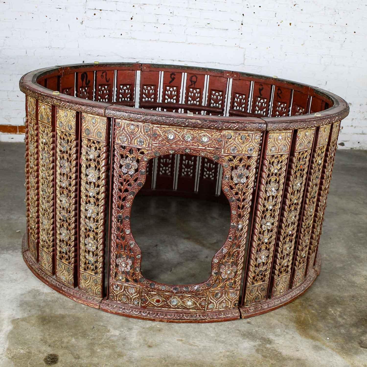 Chinoiserie Antique Burmese Orchestra Hsian Wain Drum/Percussion Circle Carved Panel Table For Sale