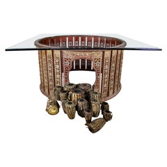 Ancienne table à panneaux sculptés d'orchestre birmane Hsian Wain Drum/Percussion cercle