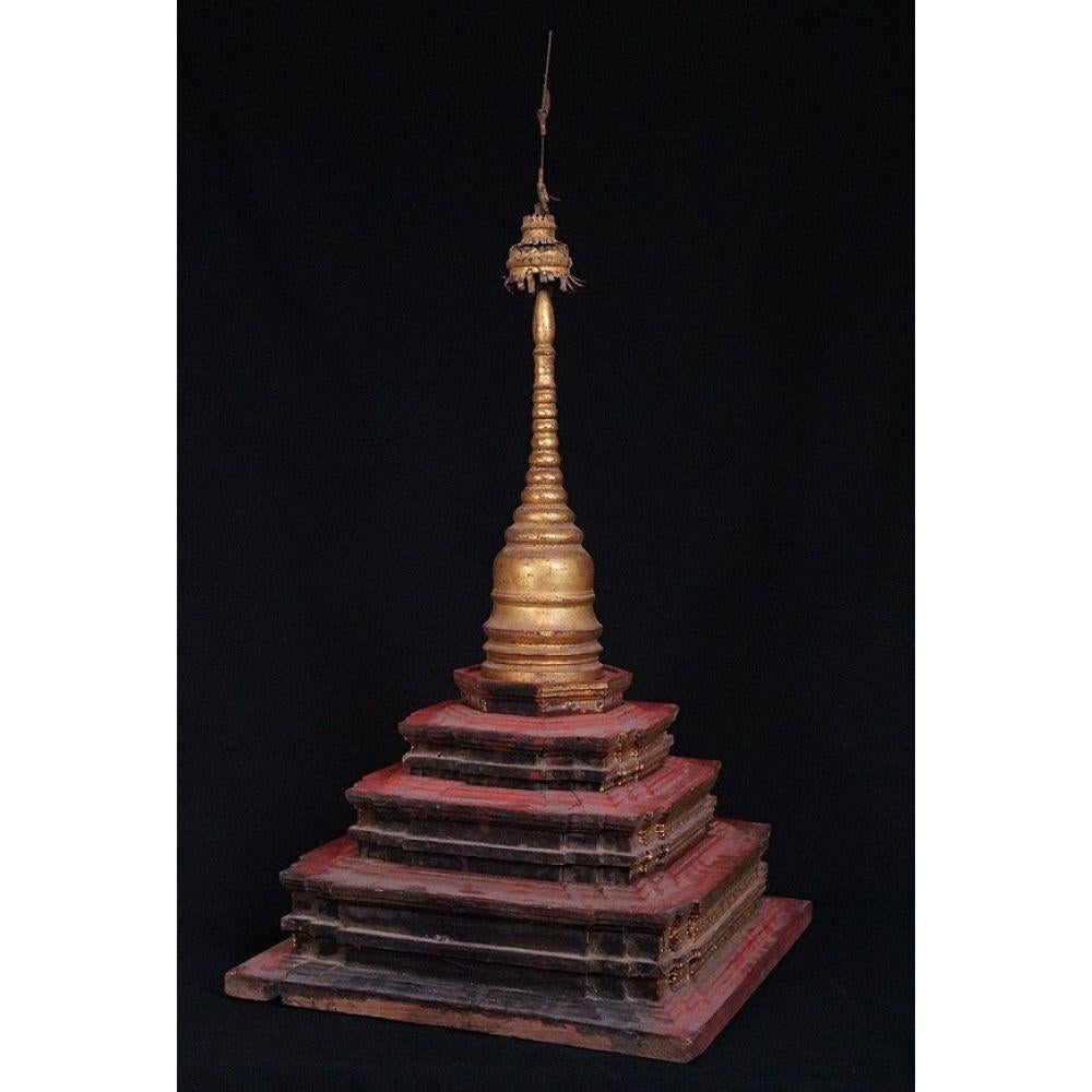 Wood Antique Burmese Pagoda, Stupa from Burma For Sale