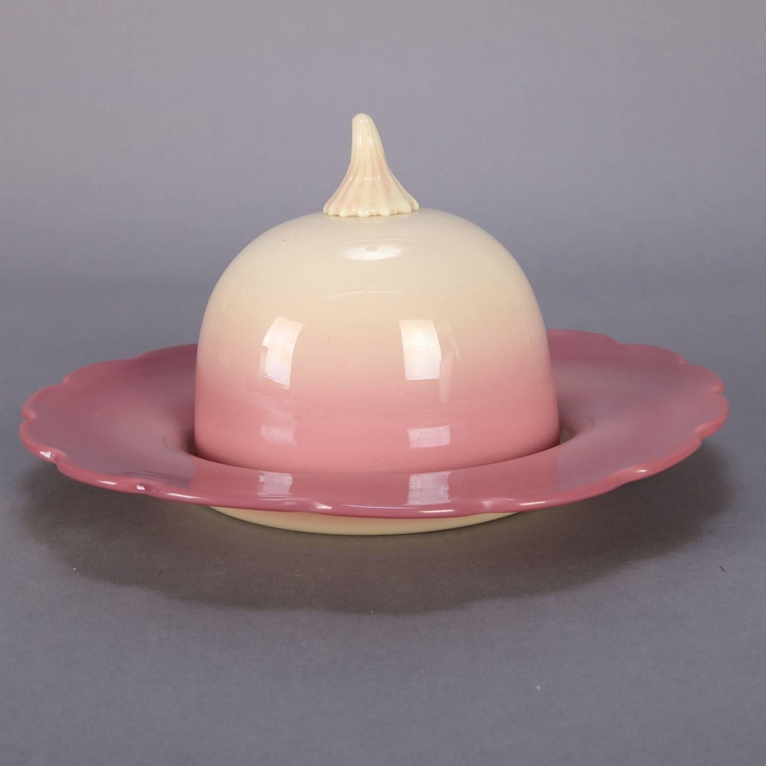 vintage pink glass butter dish