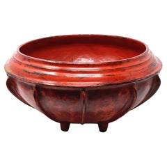 Antique Burmese Red Lacquered Footed Offering Bowl