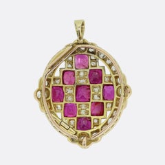 Antique Burmese Ruby and Diamond Cluster Pendant