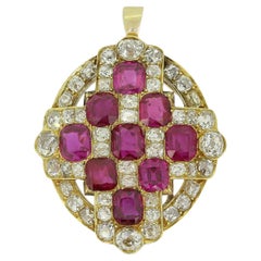 Antique Burmese Ruby and Diamond Cluster Pendant