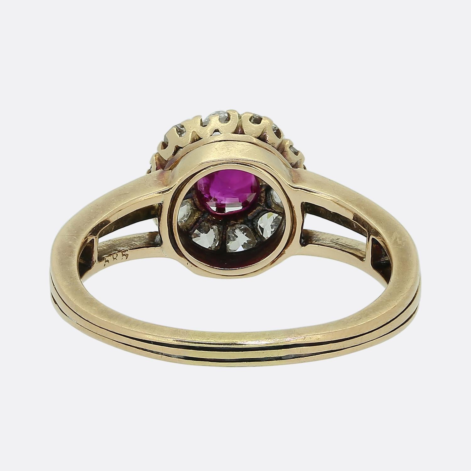 Old Mine Cut Antique Burmese Ruby and Diamond Cluster Ring For Sale