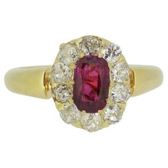 Antique Burmese Ruby and Diamond Cluster Ring