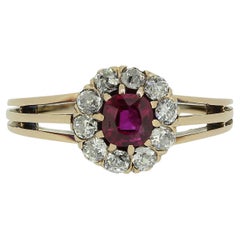 Antique Burmese Ruby and Diamond Cluster Ring