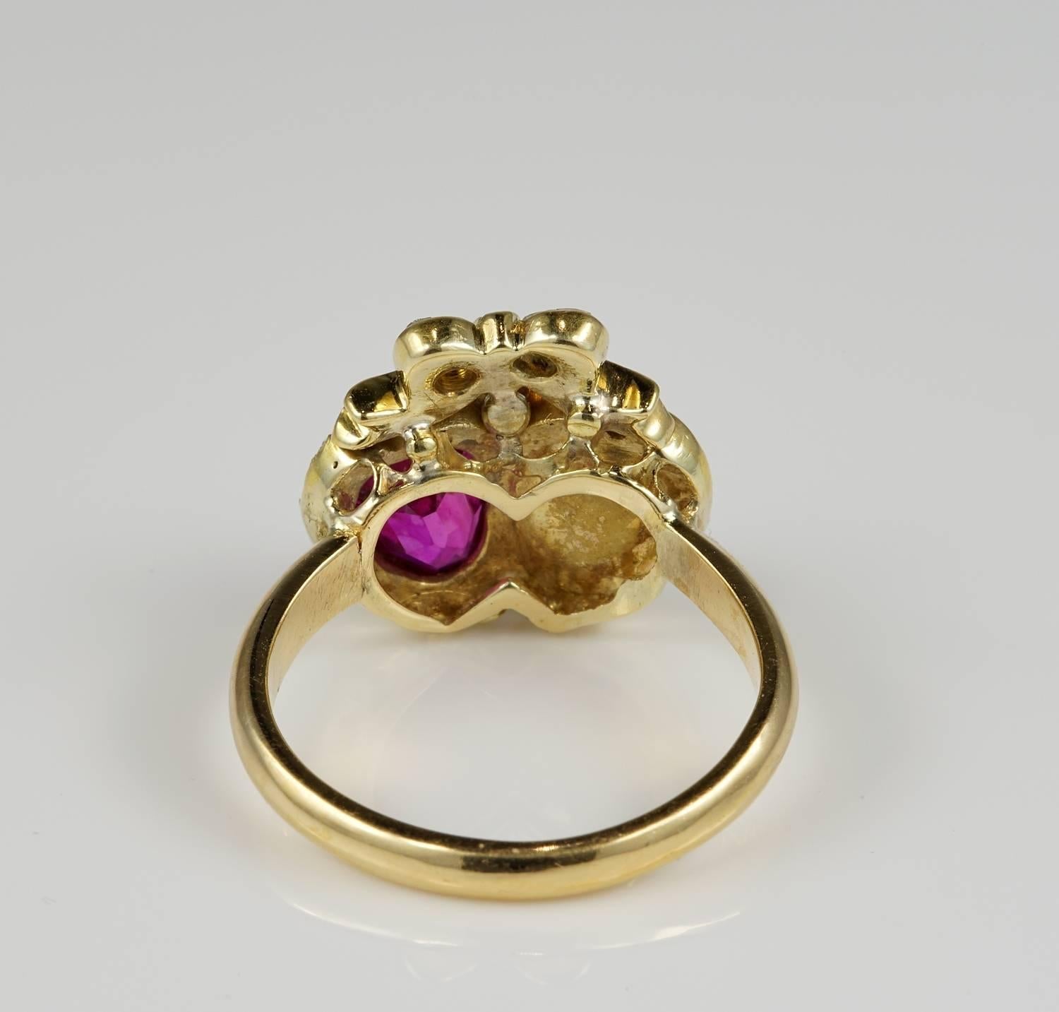 Antique certified Burmese Ruby and Diamond Double Heart Ring For Sale 1